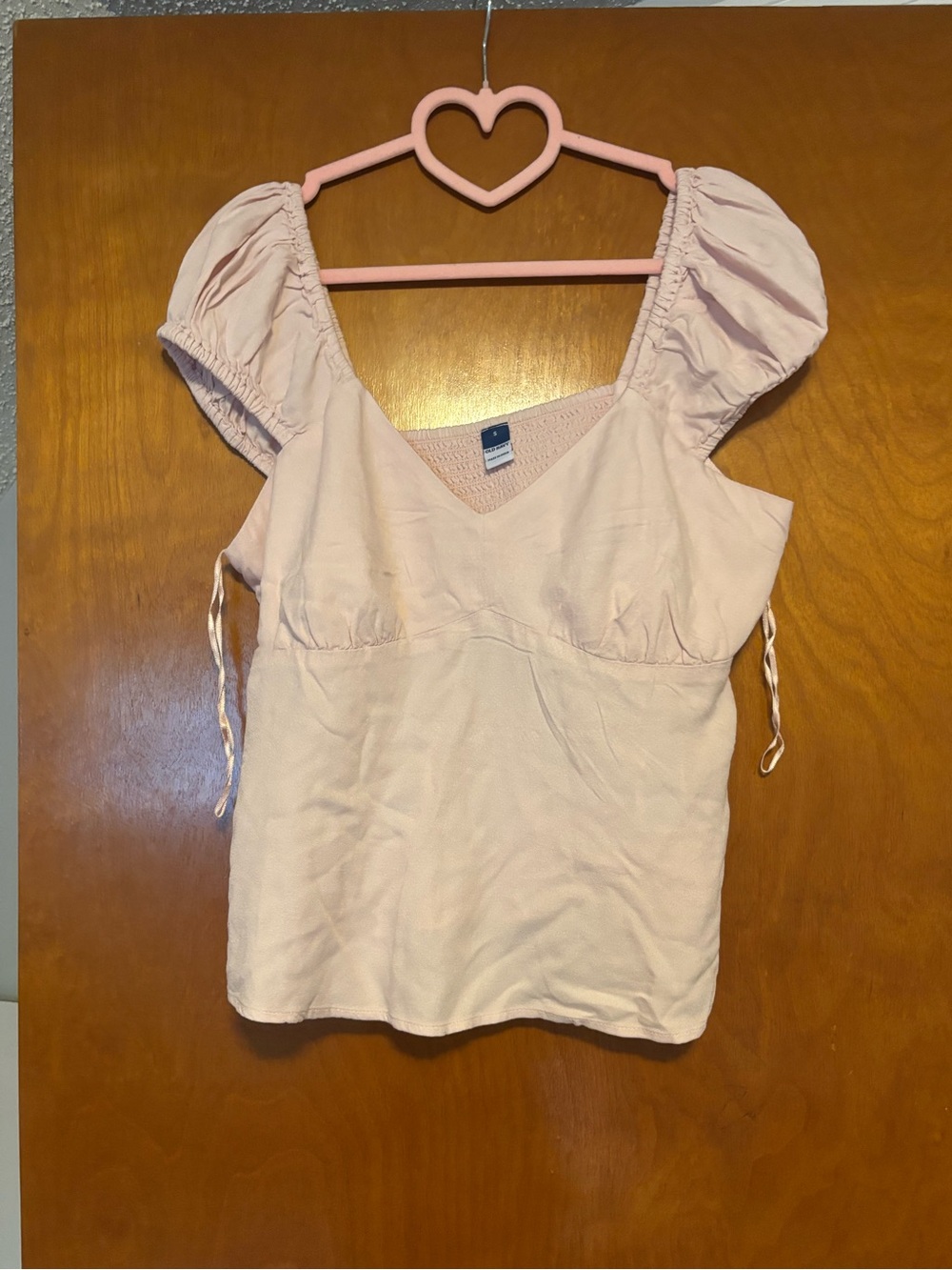 Old Navy Light Pink Puff Sleeve V-Neck Top with Side Ties